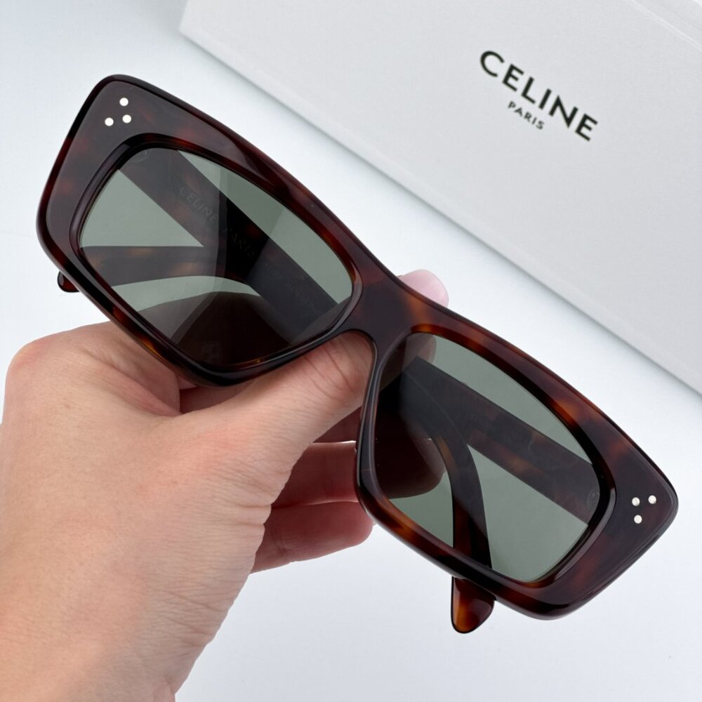 Celine CL40259I 52N BRAND NEW Sunglasses Havana Green Rectangle Unisex - Picture 2 of 11